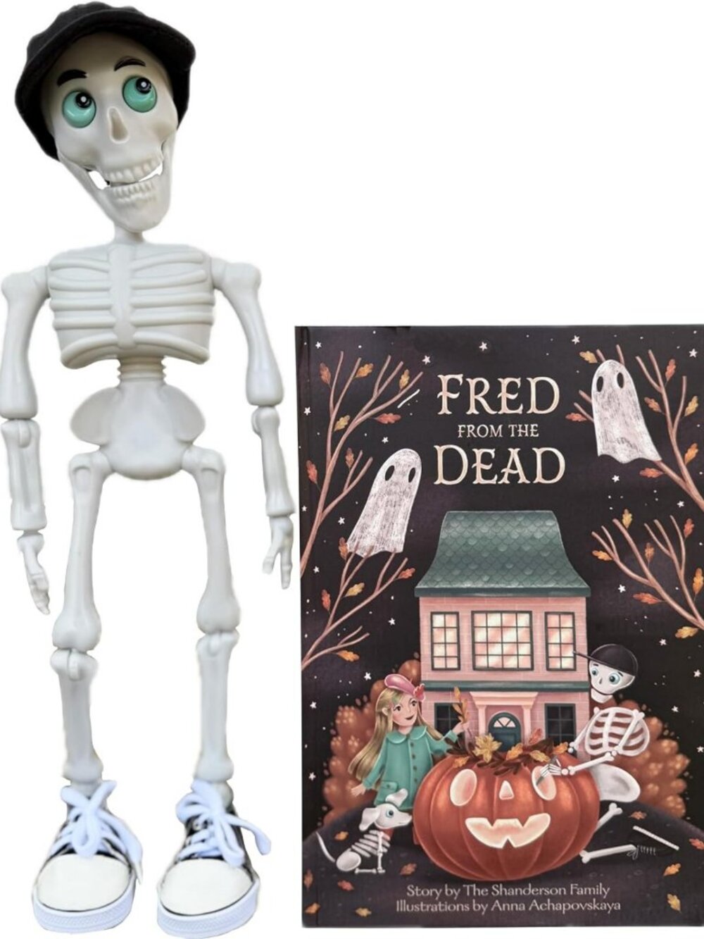 Halloween Skeleton Doll & Book Set - Spooky Kids Toy Gift for Trick or Treating